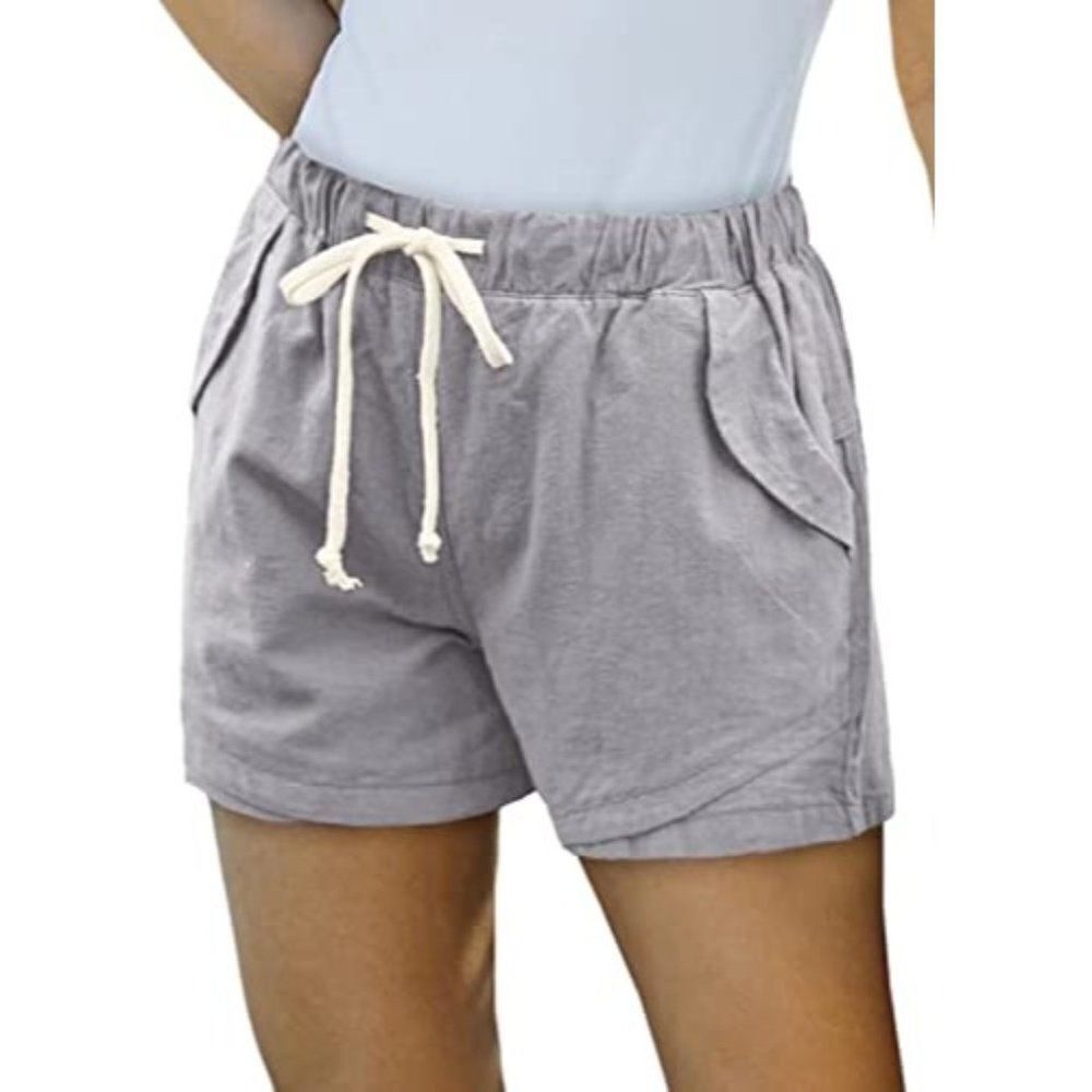 Blencot Womens Gray Elastic Waist Pockets Drawstring Casual Shorts Size Medium